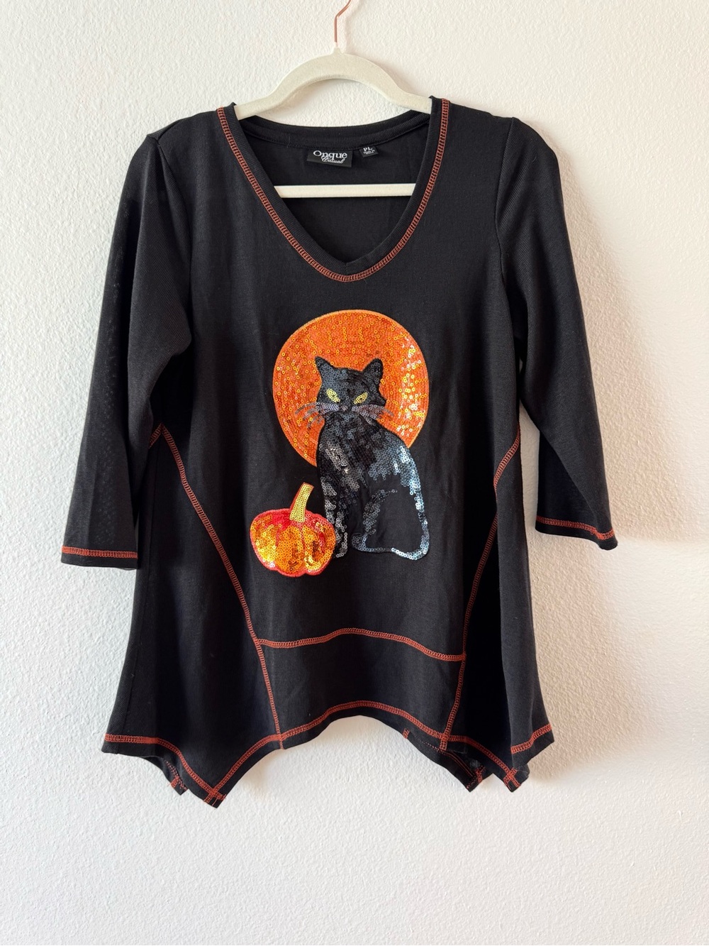 🎃 Onque Casuals Halloween Black Cat Sequin Tunic Top 🐈‍⬛